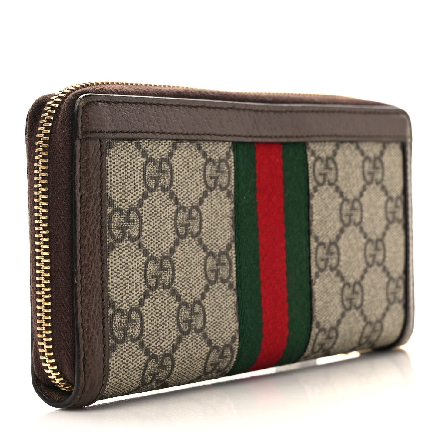 GG Supreme Monogram Web Ophidia Zip Around Wallet Brown