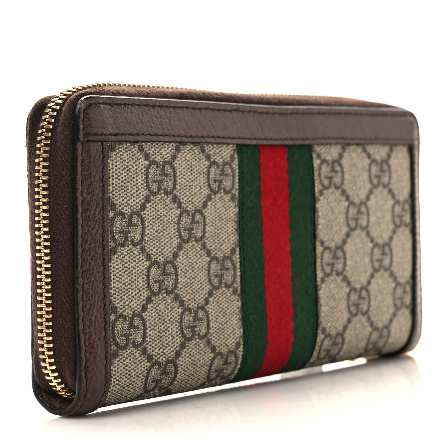 Gucci GG Supreme Monogram Web Ophidia Zip Around Wallet Brown 2 of 5