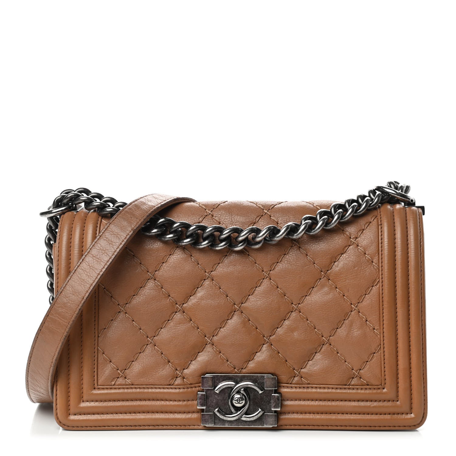 Chanel Calfskin Quilted Double Stitch Medium Boy Flap Camel 1 of 11