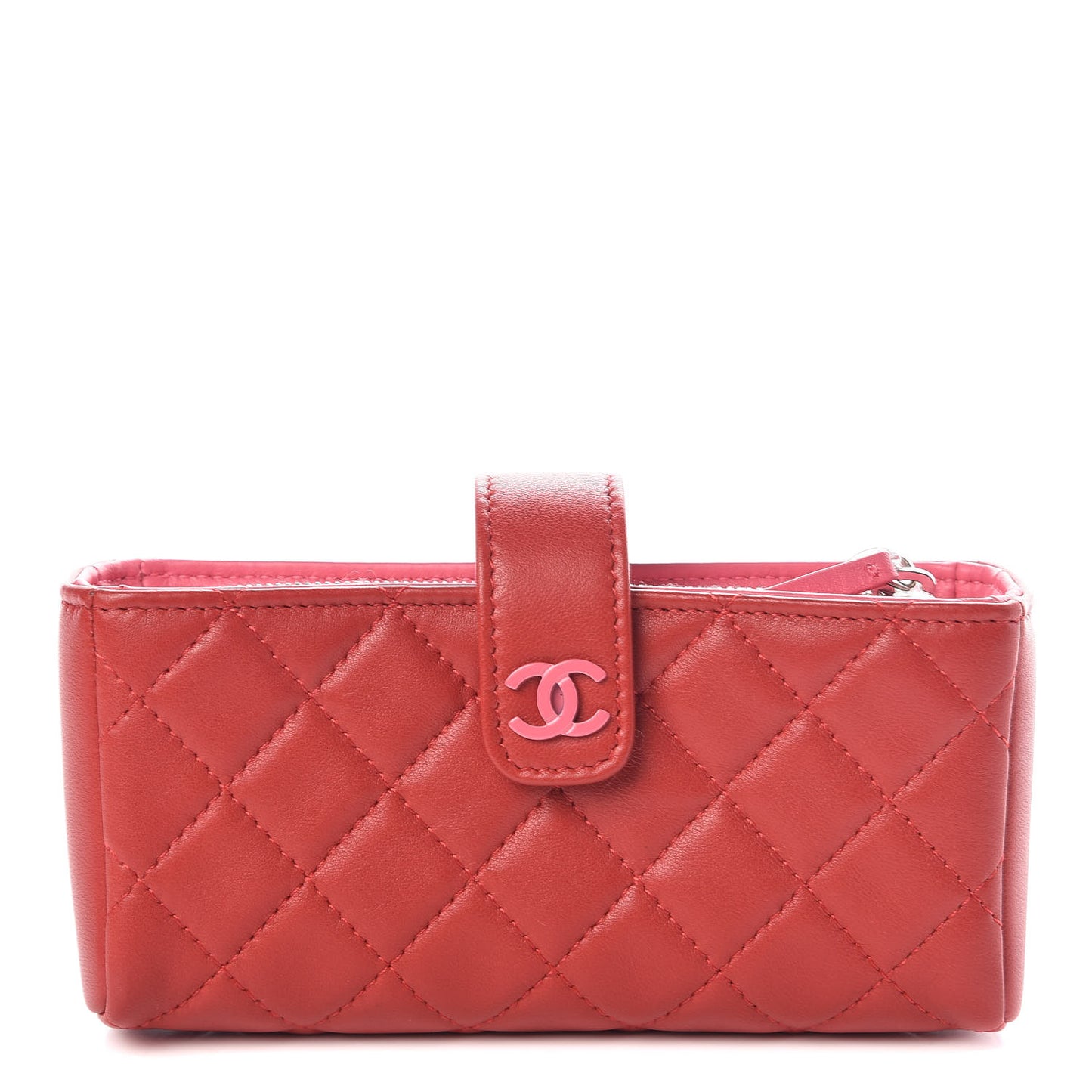 Lambskin Quilted Mini Phone Holder Clutch Red
