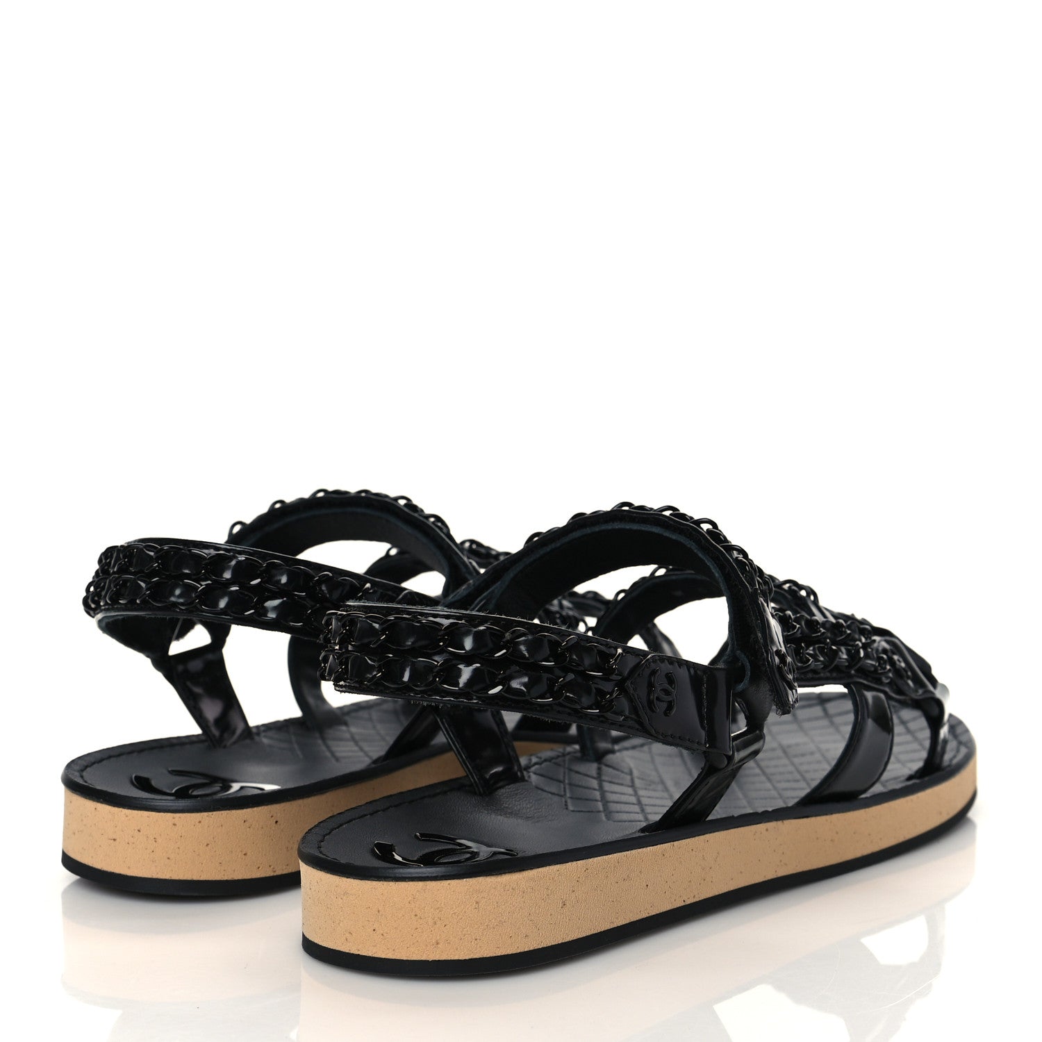 Chanel Laminated Goatskin Chain Sandals 40.5 Black 4 of 9