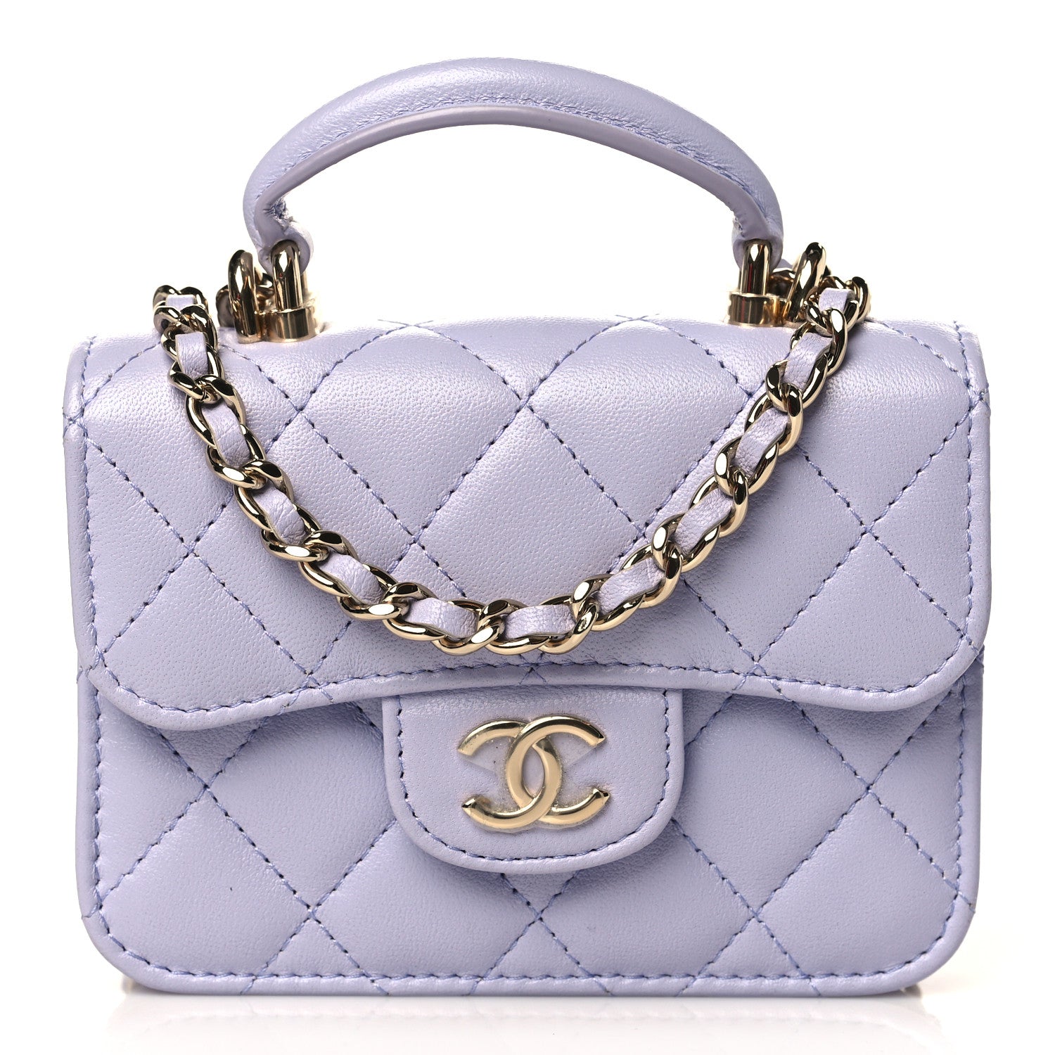 Chanel Lambskin Quilted Top Handle Flap Coin Purse With Chain Light Purple 1 of 9