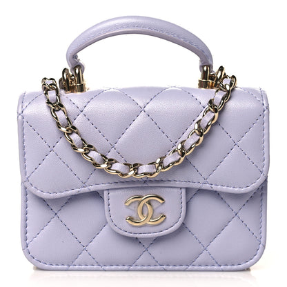 Chanel Lambskin Quilted Top Handle Flap Coin Purse With Chain Light Purple 1 of 9