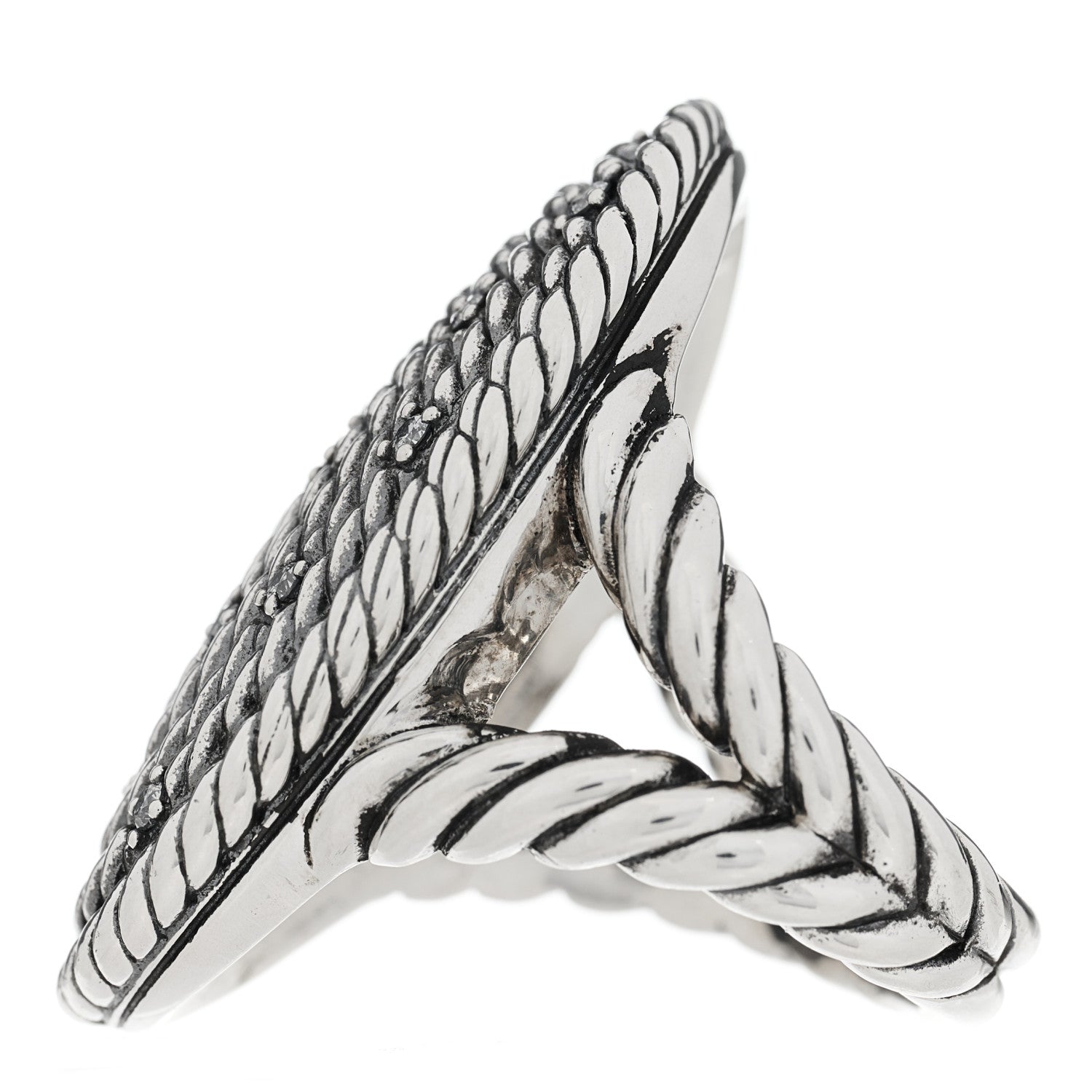 David Yurman Sterling Silver Diamond Cable Coil Ring 54 7 2 of 4