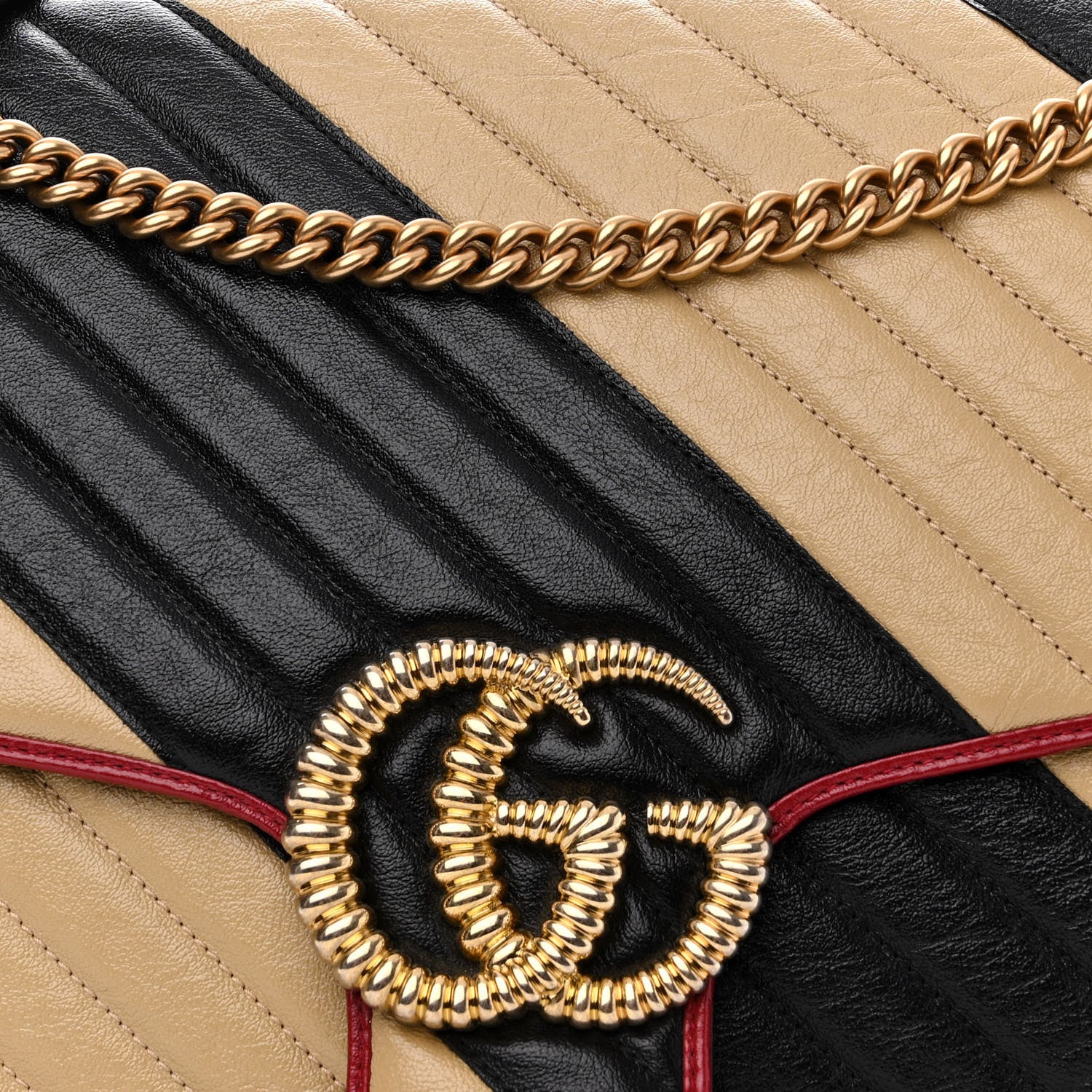 Gucci Azalea Calfskin Matelasse Diagonal Patchwork Large Torchon GG Marmont Shoulder Bag Black Beige Romantic Cerise 8 of 10