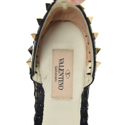 Valentino Garavani Grained Calfskin Rockstud Ankle Wrap Espadrille 15/85mm Wedges 35 Black Light Ivory 5 of 6