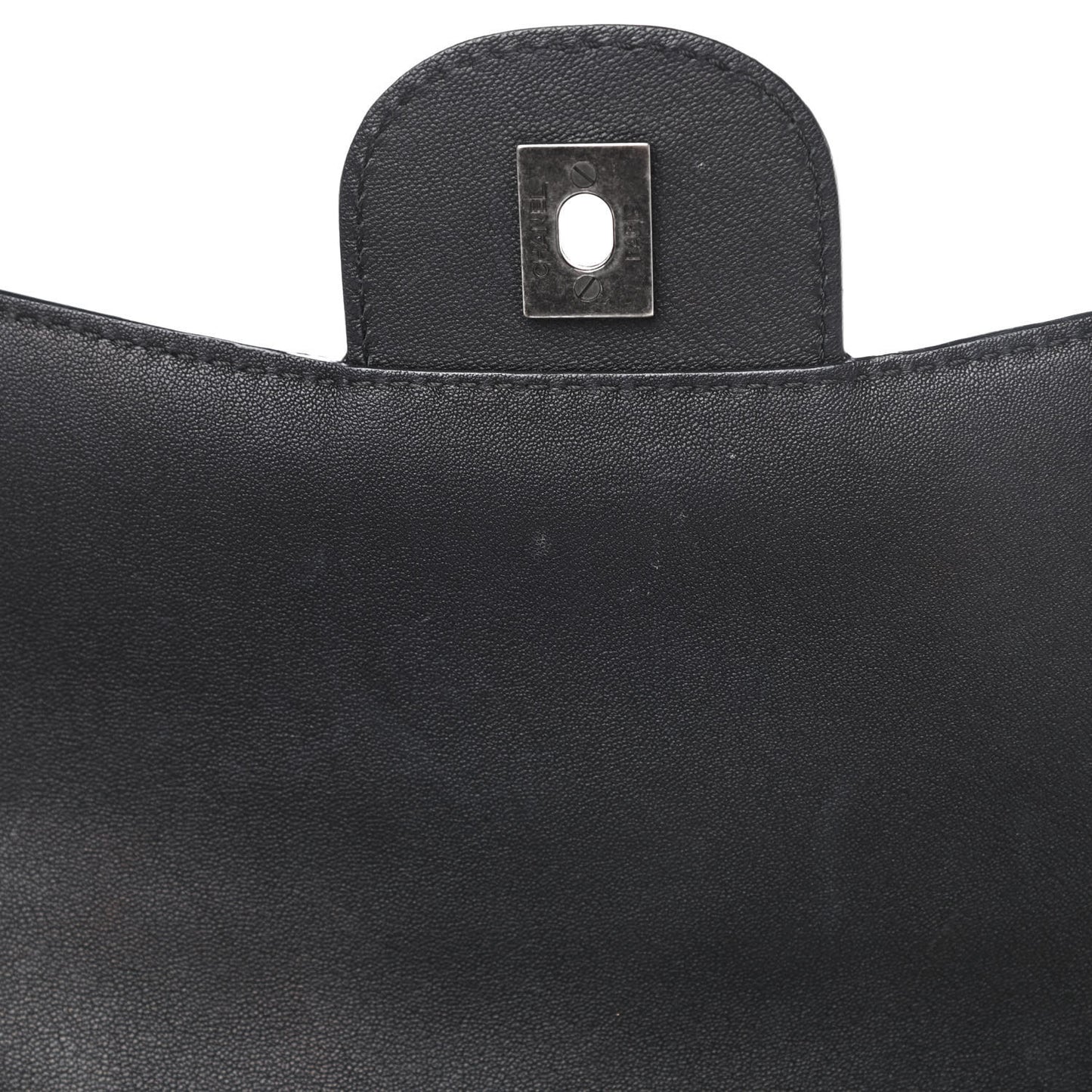 Lambskin Quilted Large Natural CC Flap Black