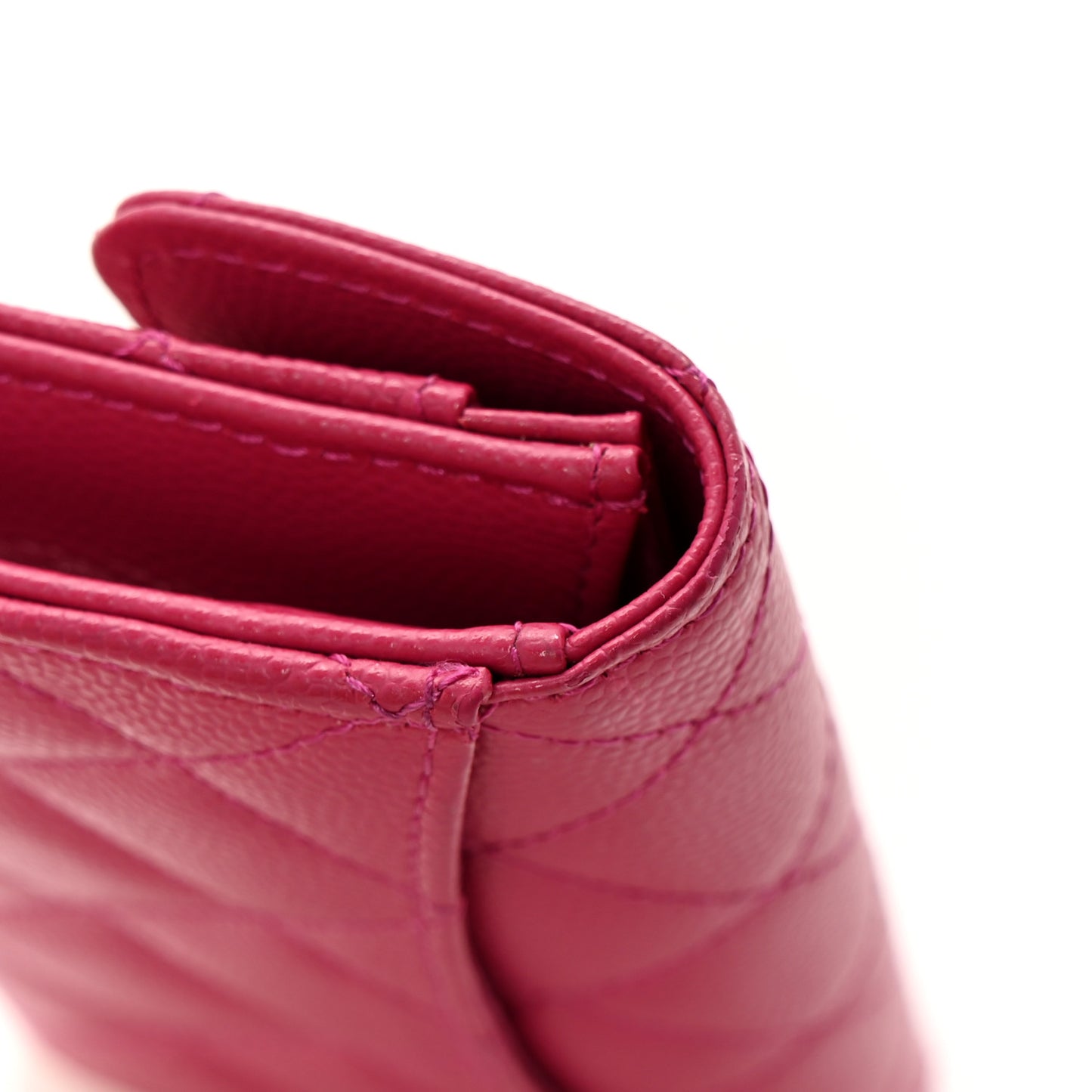 Caviar Quilted Flap Card Holder Wallet Dark Pink