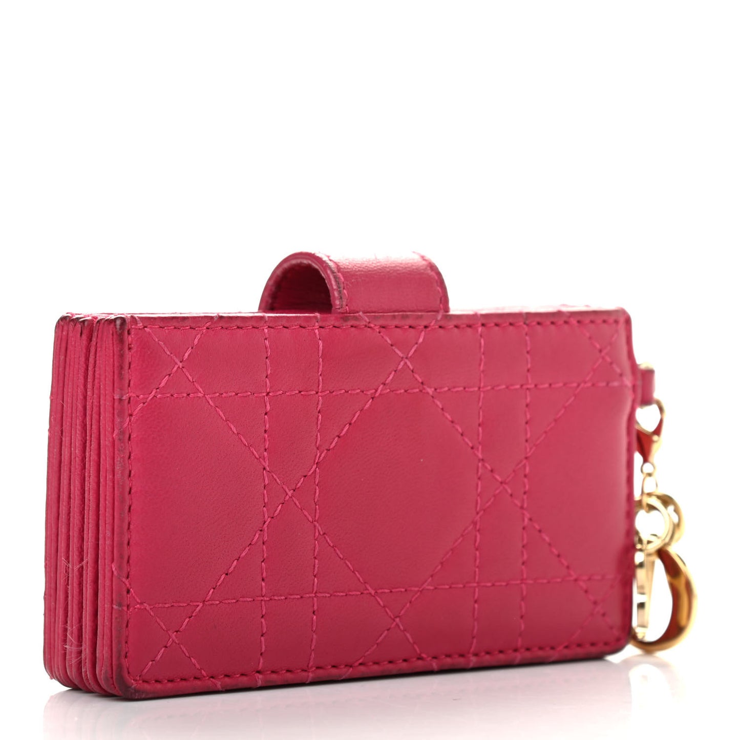 Lambskin Cannage Lady Dior 5-Gusset Card Holder Fuchsia