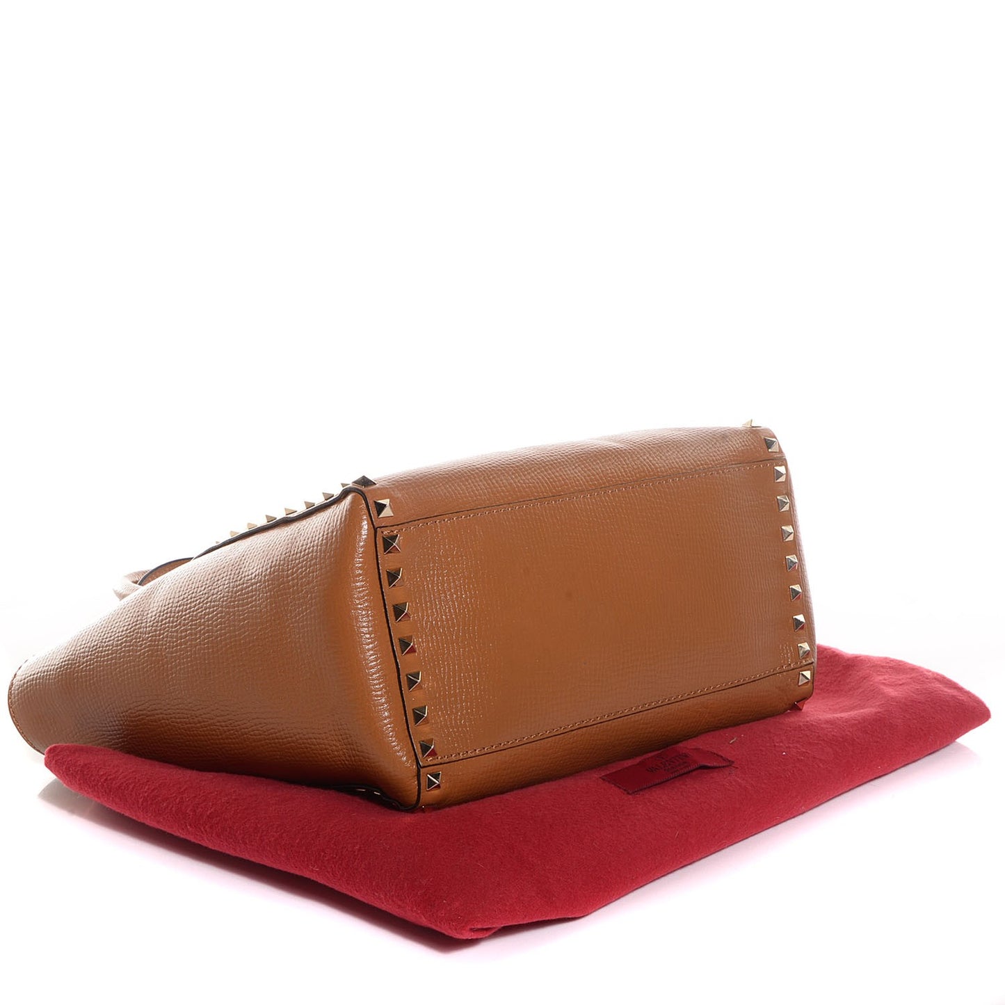 Textured Calfskin Rockstud Double Handle Tote Tan
