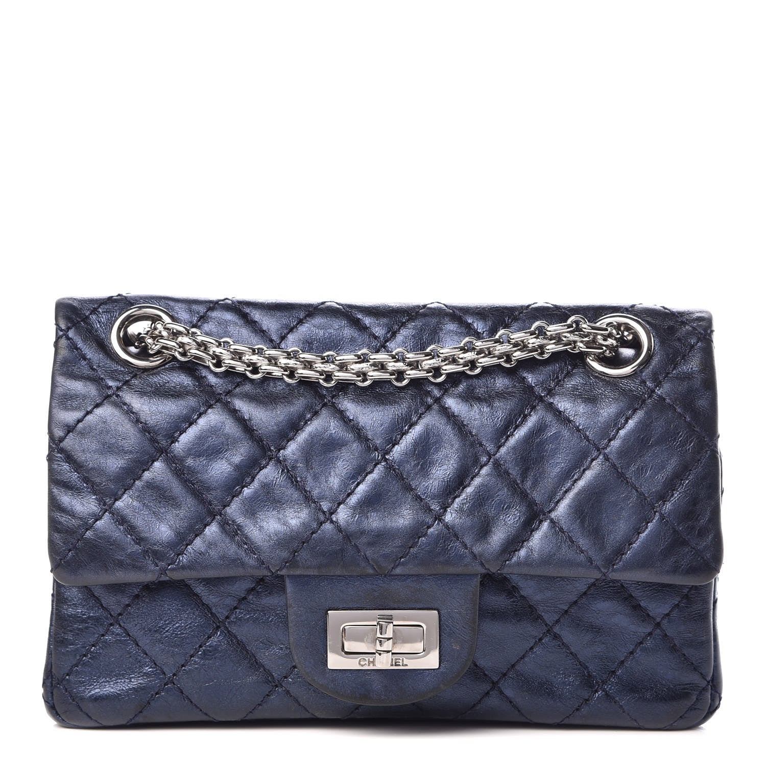 Chanel Metallic Aged Calfskin Quilted 2.55 Reissue 224 Flap Blue 1 of 11