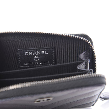 Chanel Iridescent Caviar Chevron Quilted Zip Around Coin Purse Black 8 of 10