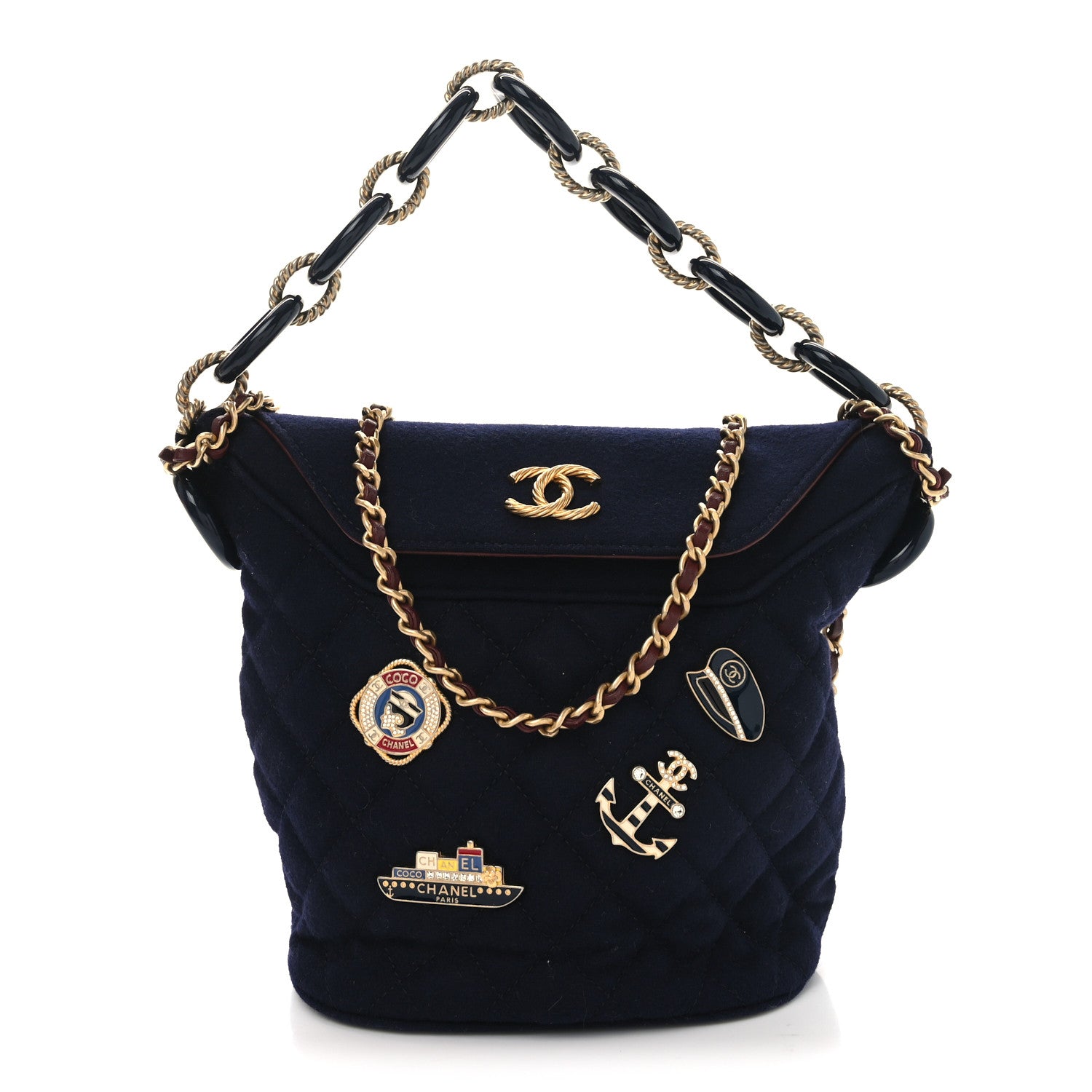 Chanel Wool Lambskin Quilted Paris Hamburg Charms Bucket Bag Dark Navy 1 of 10