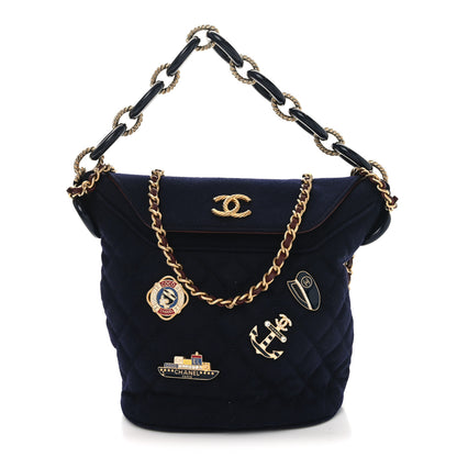 Chanel Wool Lambskin Quilted Paris Hamburg Charms Bucket Bag Dark Navy 1 of 10