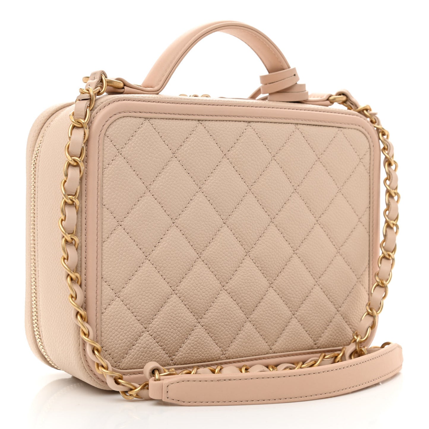 Caviar Quilted Medium CC Filigree Vanity Case Beige