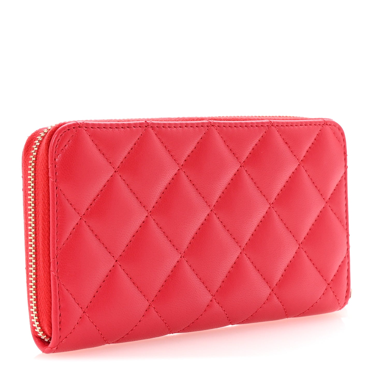 Lambskin Quilted Small Zip Around Wallet Red