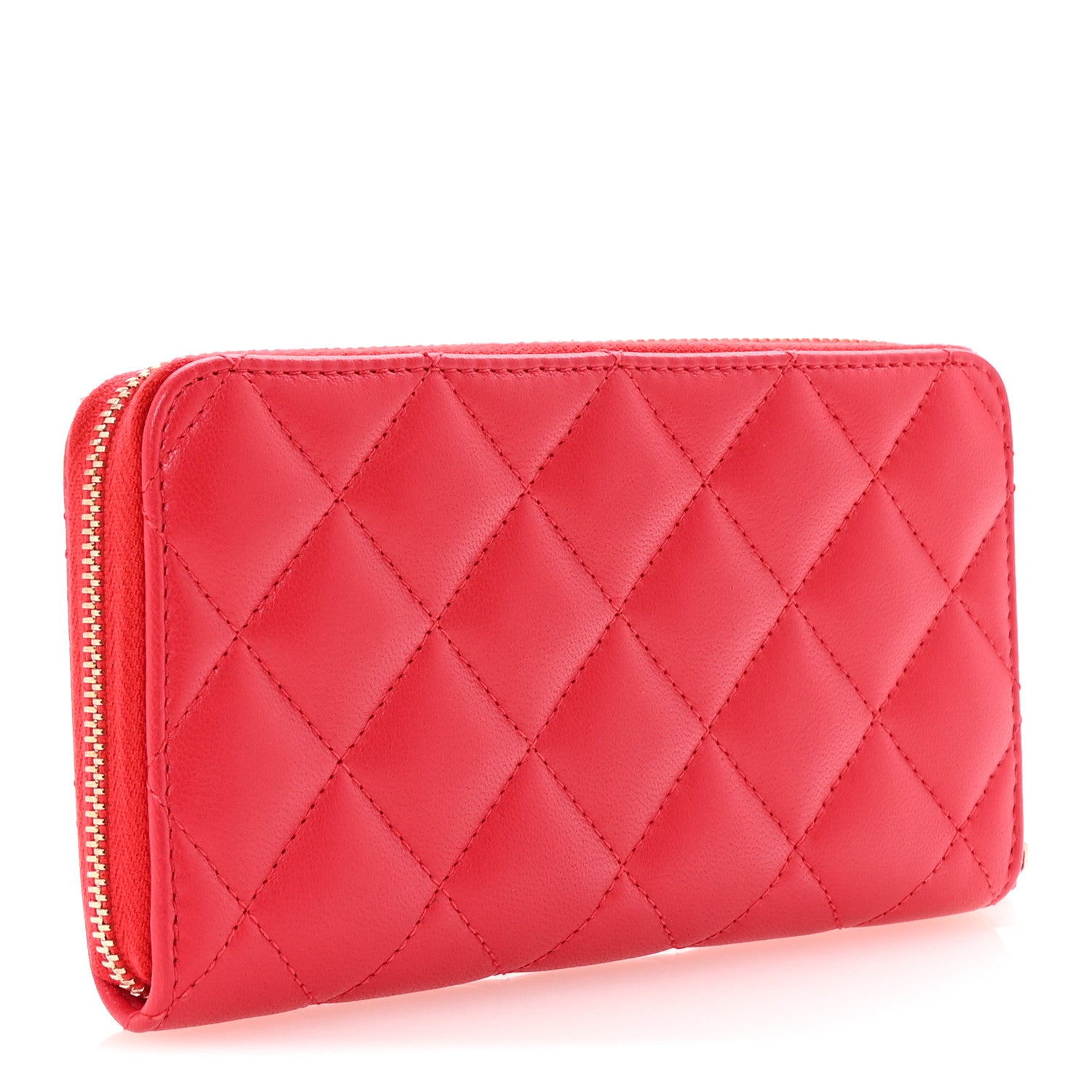 Chanel Lambskin Quilted Small Zip Around Wallet Red 3 of 9