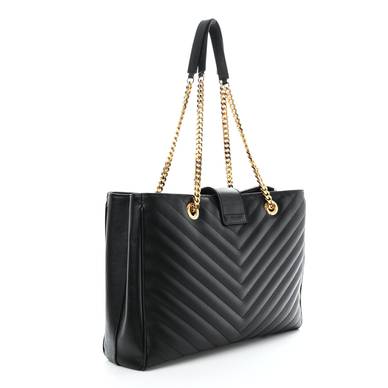 Saint Laurent Grain De Poudre Matelasse Chevron Monogram Shopping Bag Black 3 of 13