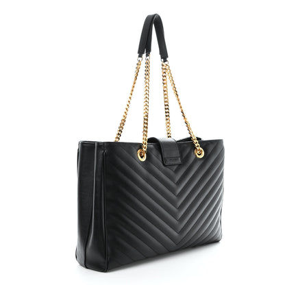Saint Laurent Grain De Poudre Matelasse Chevron Monogram Shopping Bag Black 3 of 13