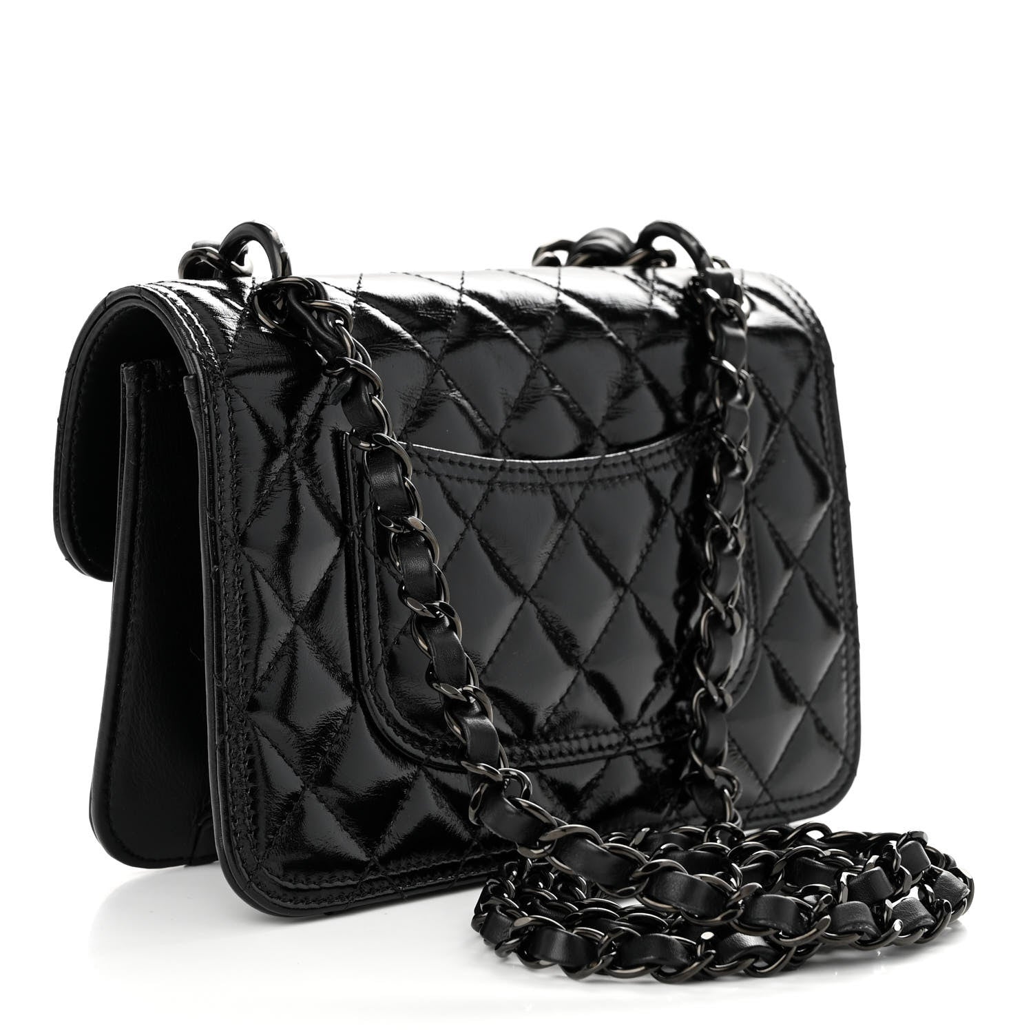 Chanel Shiny Crumpled Calfskin Quilted Double You Mini Flap So Black 3 of 10