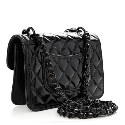 Chanel Shiny Crumpled Calfskin Quilted Double You Mini Flap So Black 3 of 10