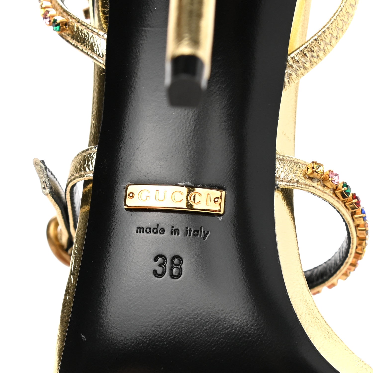 Gucci Metallic Nappa Crystal Embellished Carmen High Heel Sandals 38 Platino 6 of 8