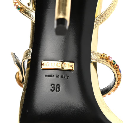 Gucci Metallic Nappa Crystal Embellished Carmen High Heel Sandals 38 Platino 6 of 8