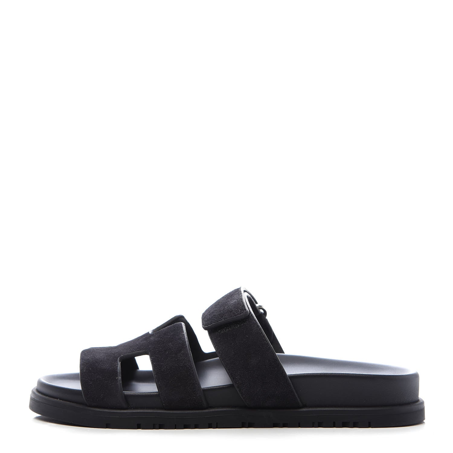 Hermes Suede Goatskin Womens Chypre Sandals 37 Black 1 of 9