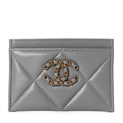 Chanel Lambskin Quilted Chanel 19 Card Holder Grey 1 of 8