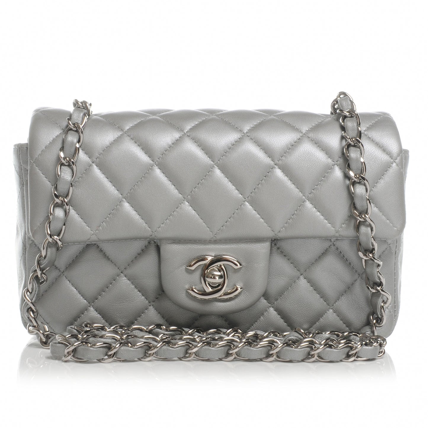 Lambskin Quilted Mini Flap Silver