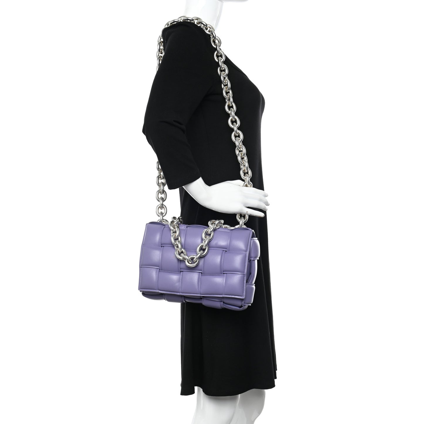 Lambskin Maxi Intreccio Padded Chain Cassette Crossbody Bag Lavender