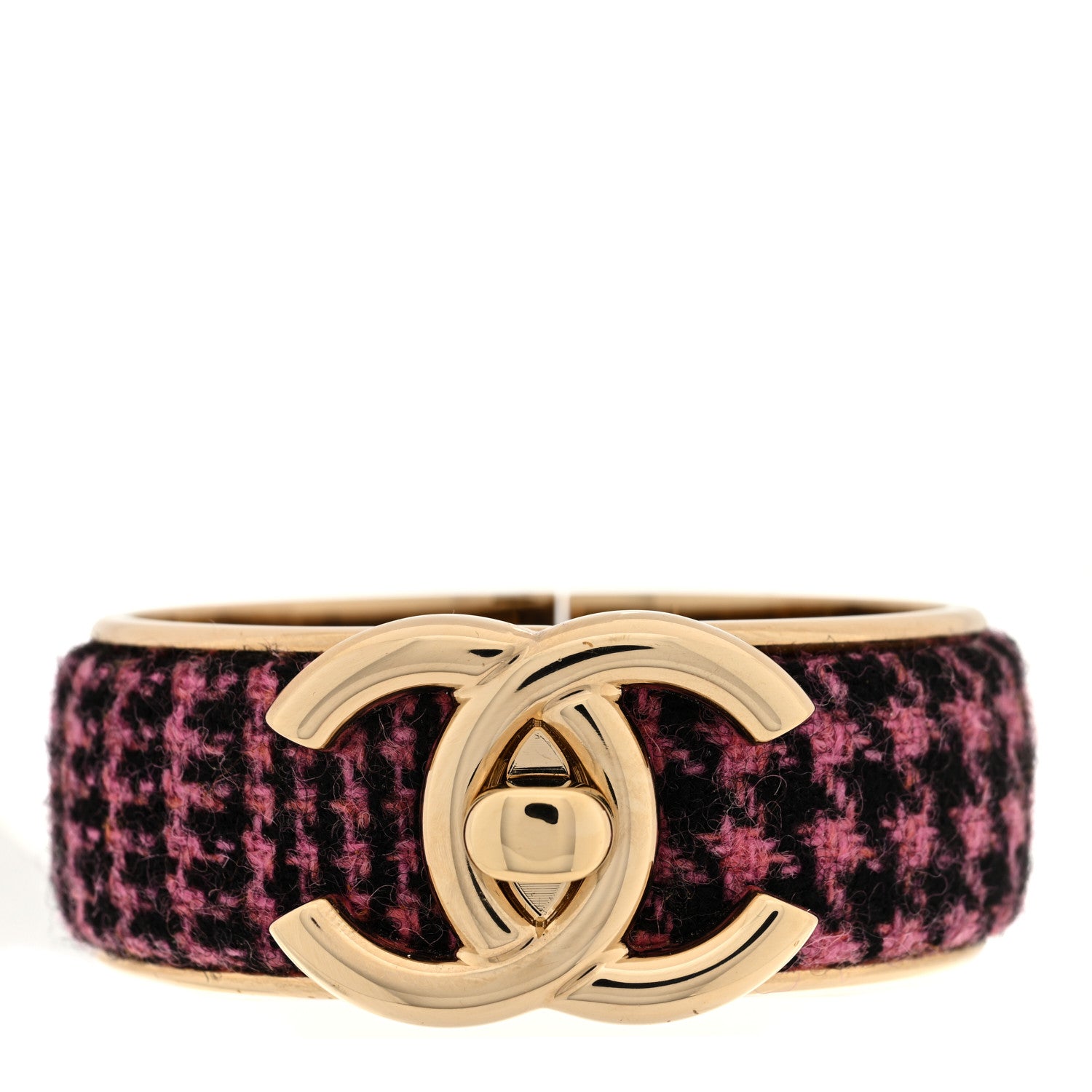 Chanel Tweed CC Turnlock Cuff Bracelet Pink 1 of 6