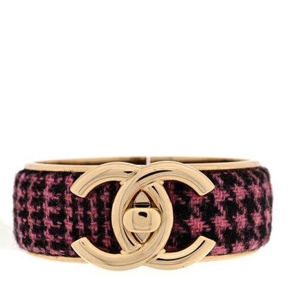 Chanel Tweed CC Turnlock Cuff Bracelet Pink 1 of 6