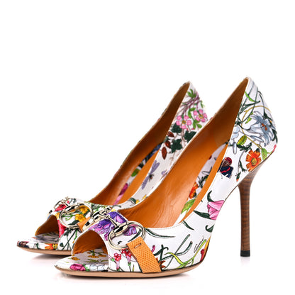 Gucci Satin Flora Print Peep Toe Pumps 7.5 Multicolor 3 of 11