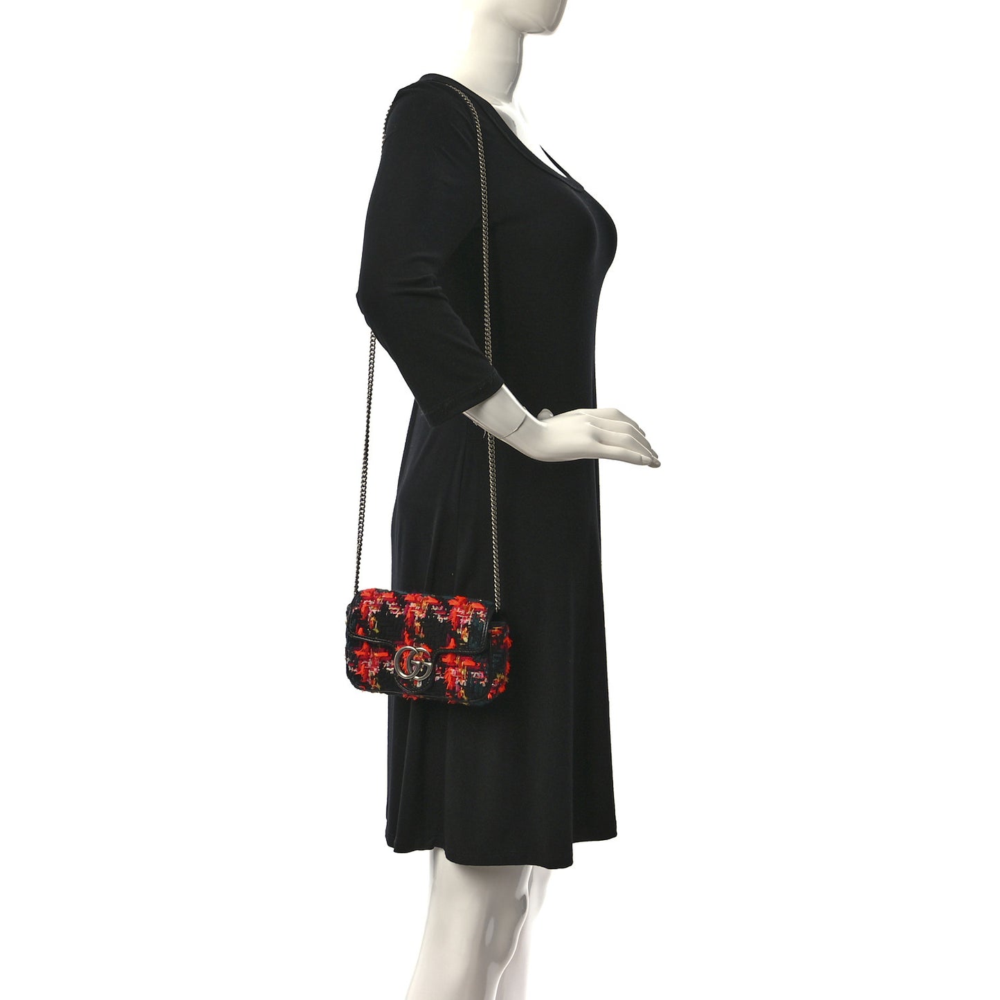 Tweed Calfskin Check Poule Super Mini GG Marmont Shoulder Bag Pink Petroleum Multicolor Black