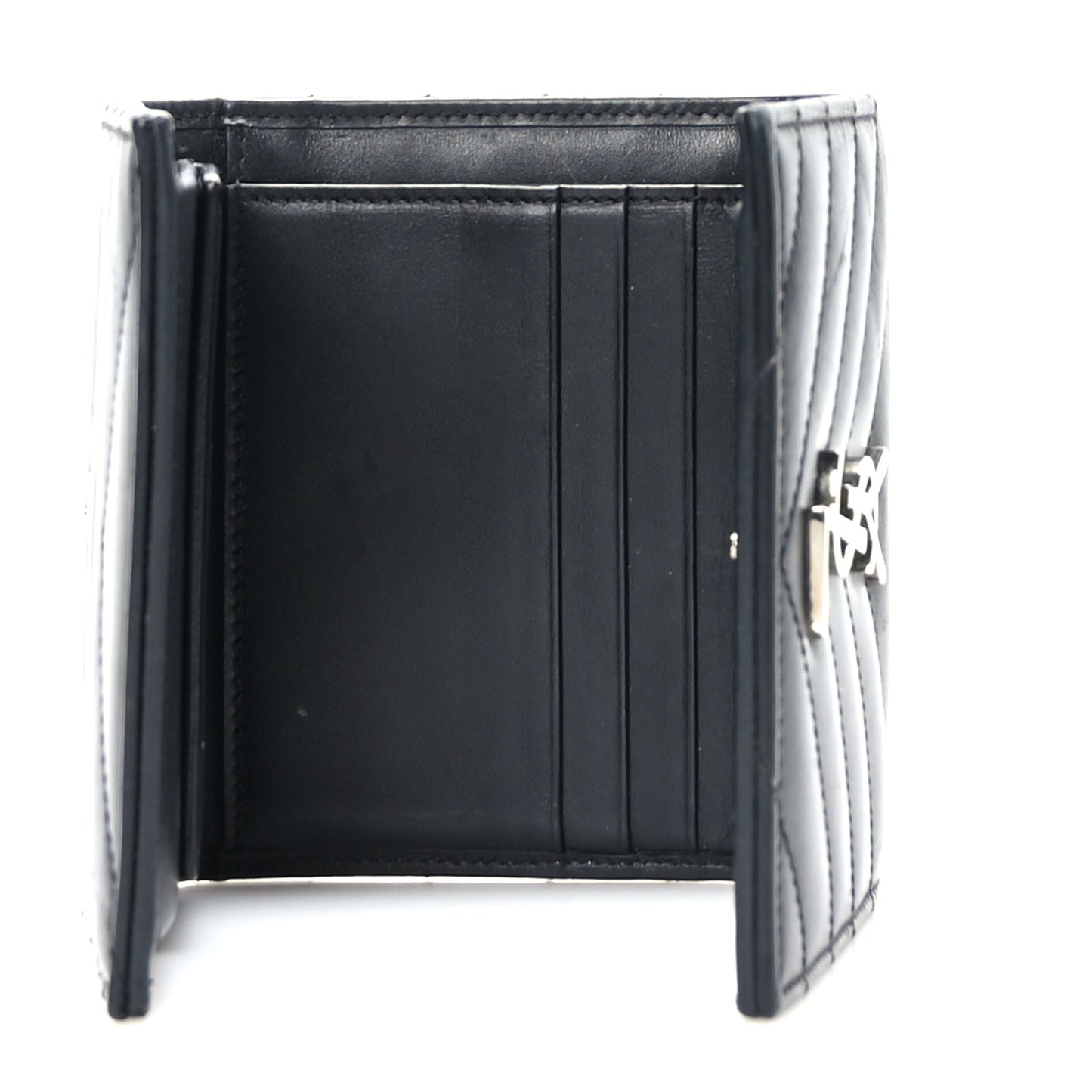 Lambskin Matelasse Chevron Small Monogram Wallet Black