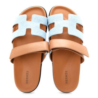 Hermes Denim Calfskin Womens Chypre Sandals 39 Bleu Clair Naturel 2 of 10