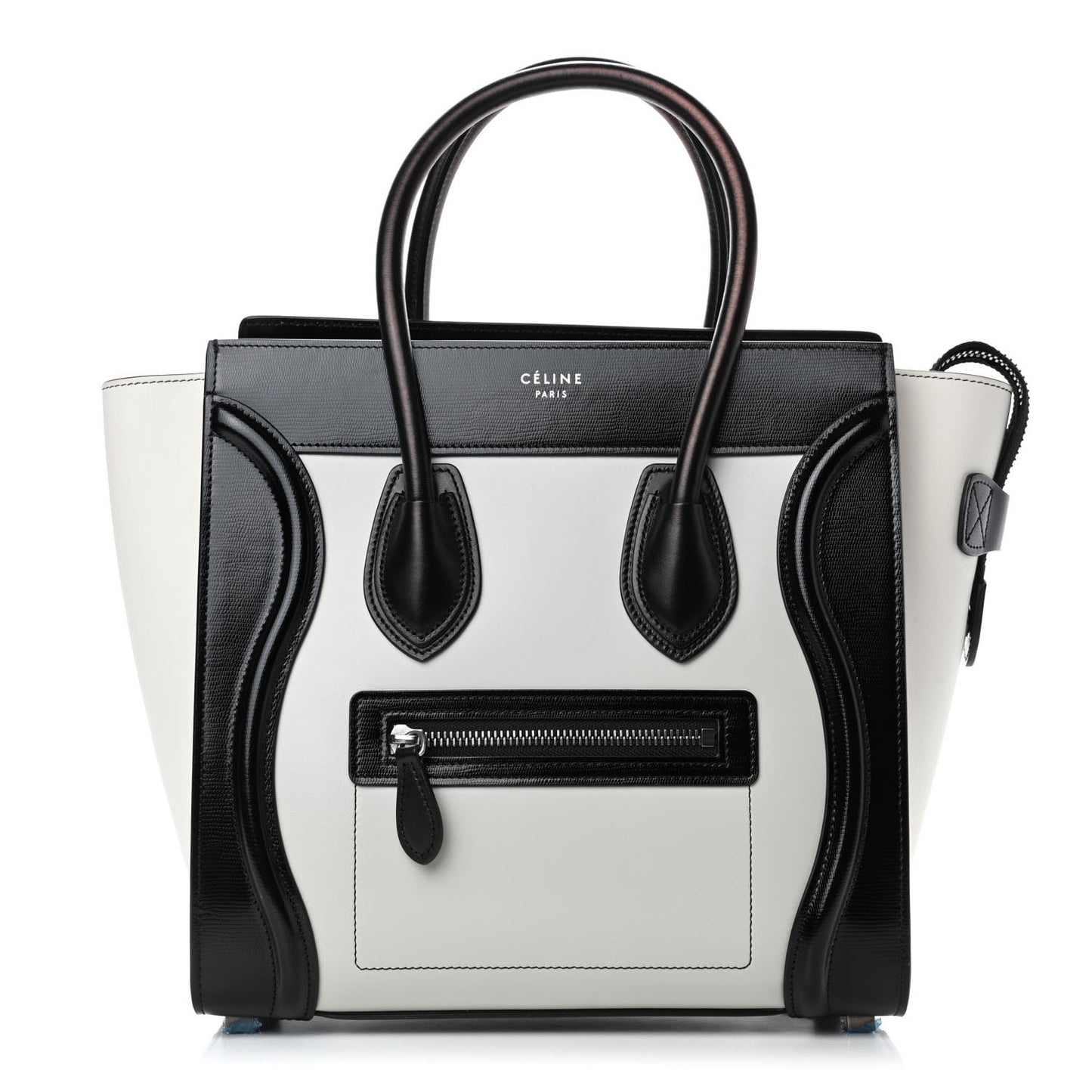 Sleek Calfskin Micro Bi-Color Luggage Black White