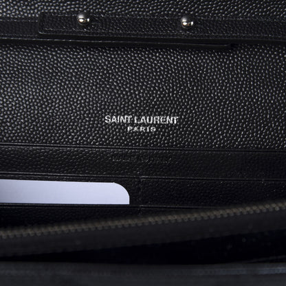 Saint Laurent Grain De Poudre Matelasse Chevron Monogram Chain Wallet Black 6 of 8