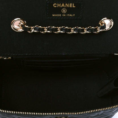 Chanel Goatskin Camellia Embossed Quilted Small Vanity Case With Chain Black 4 of 4