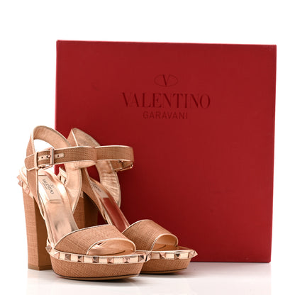 Valentino Garavani Raffia Woven Rockstud 75/125mm Platform Sandals 37 Naturale Rame 12 of 12