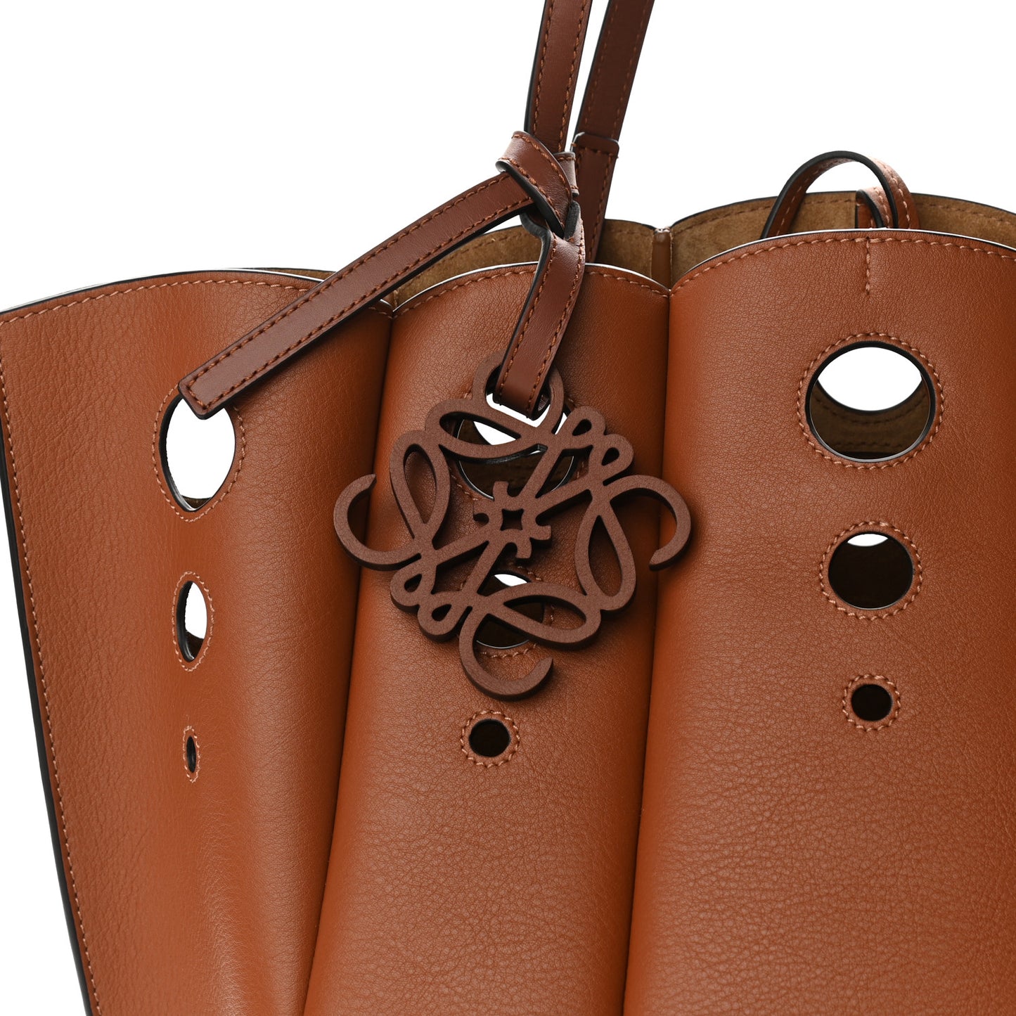 Calfskin Perforated Small Shell Tote Tan