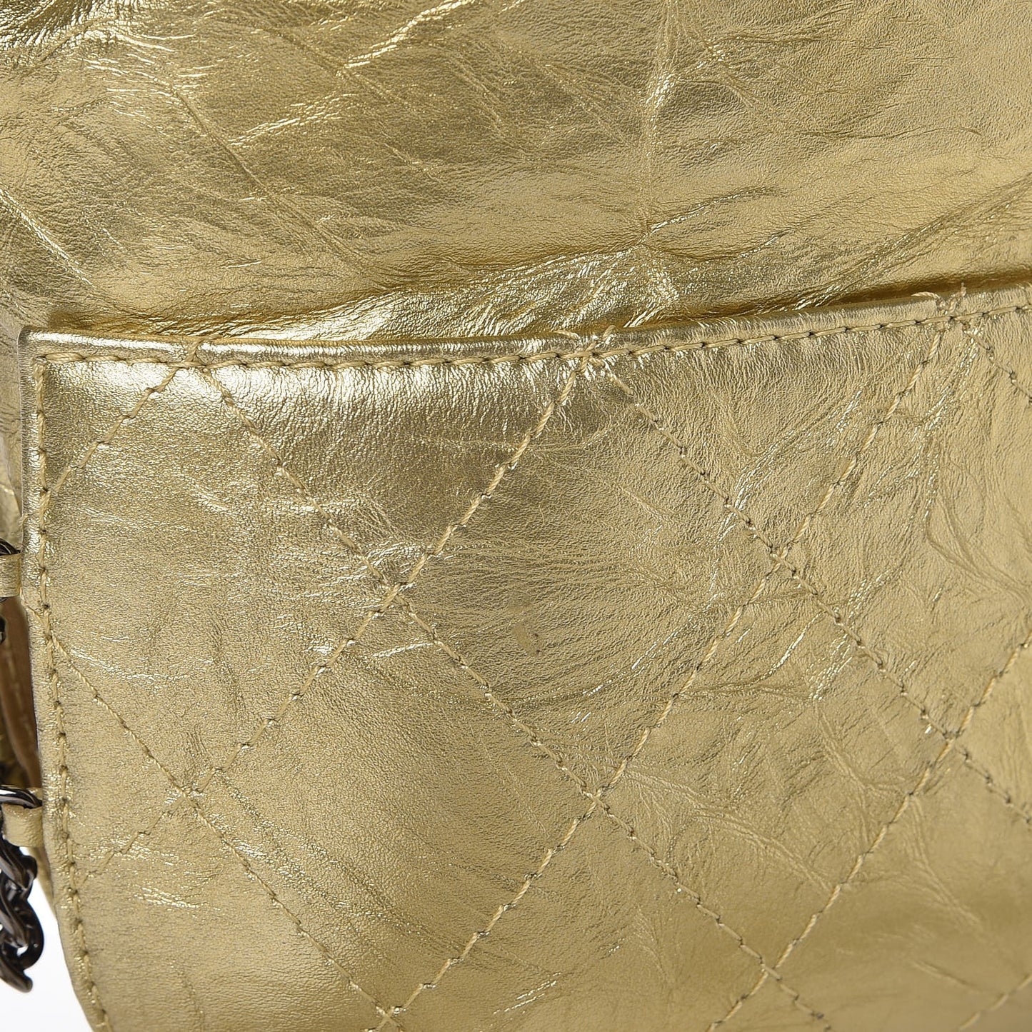 Metallic Aged Calfskin Quilted Small Gabrielle Bucket Gold