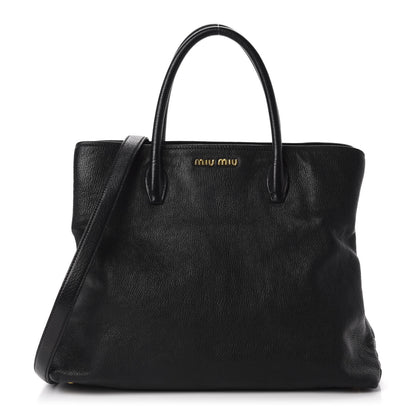 Miu Miu Goatskin Madras Top Handle Tote Black 1 of 12