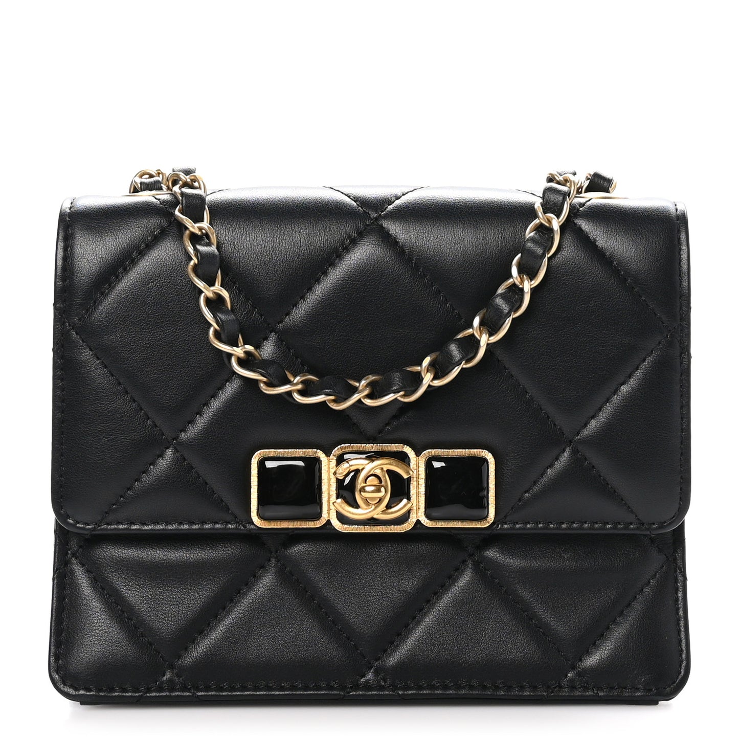 Calfskin Resin Quilted Mini Flap Black