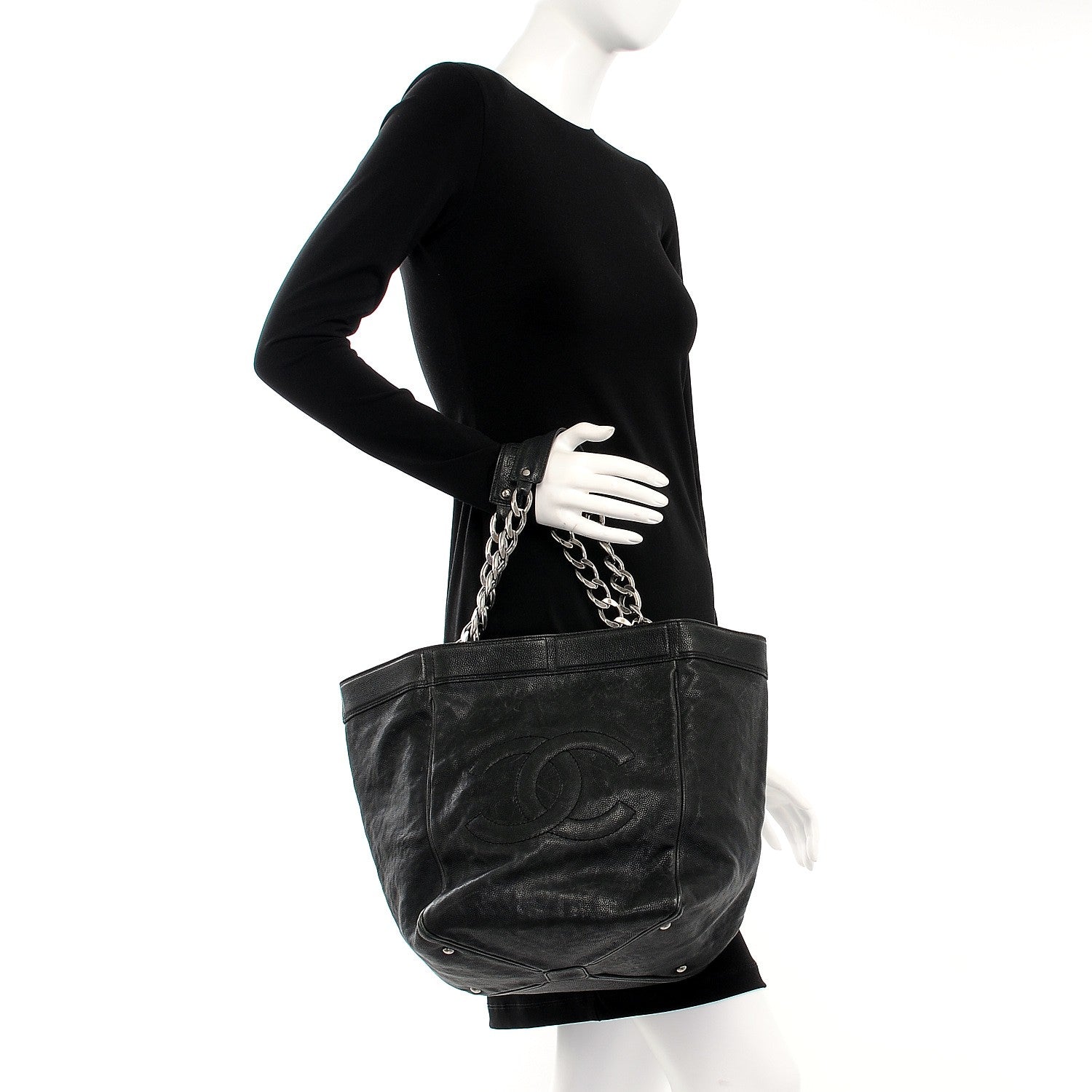 Chanel Distressed Caviar Outdoor Ligne Tote Black 2 of 7
