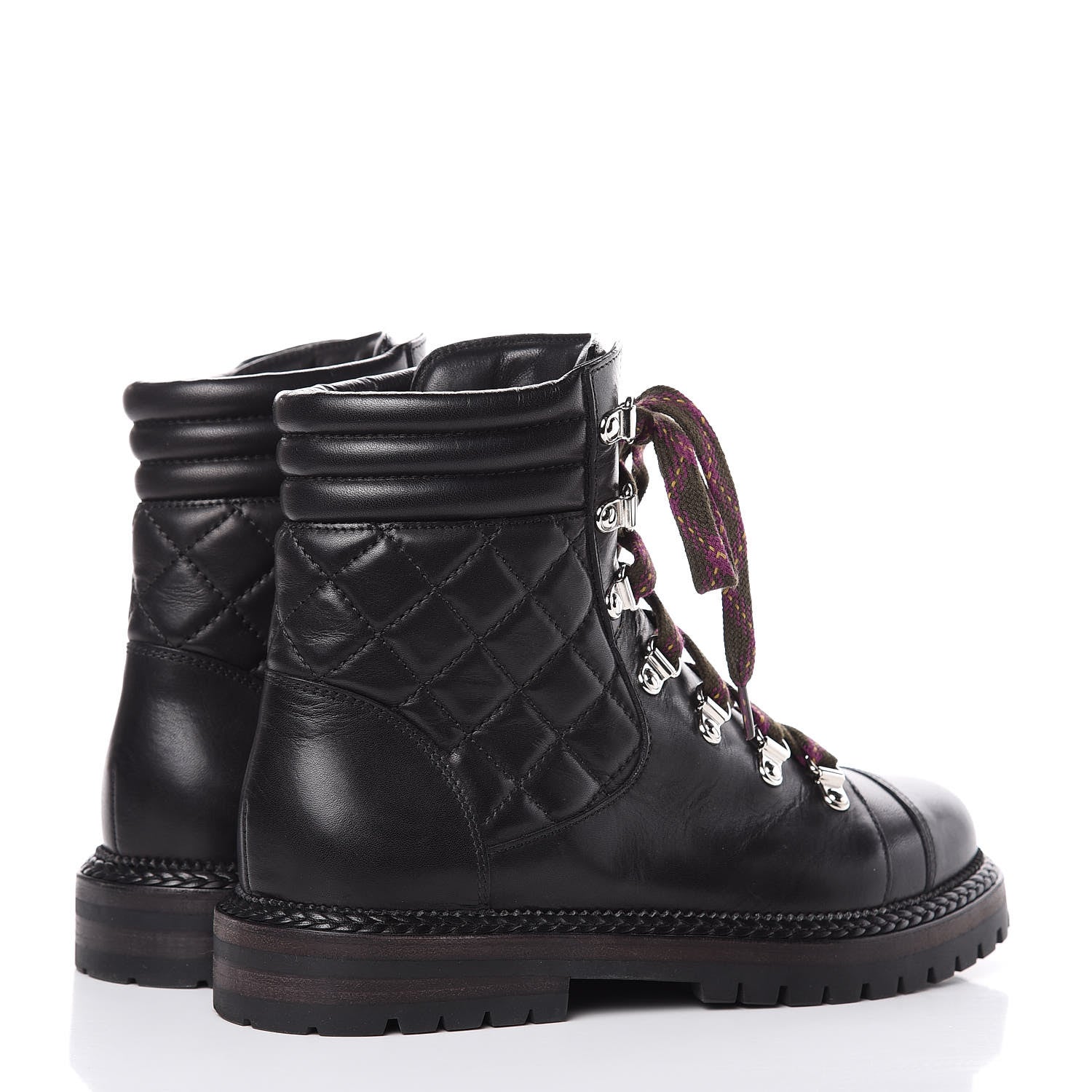 Chanel Lambskin Quilted Lace Up Boots 37 Black 4 of 8