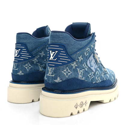 Louis Vuitton Monogram Denim Mens Oberkampf Ankle Boots 10 Blue 4 of 8