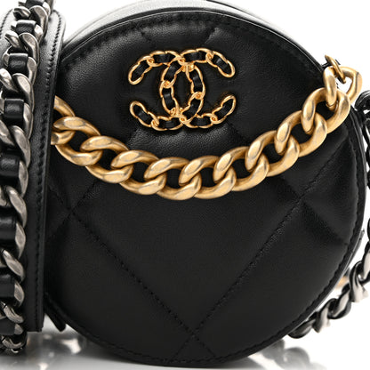 Chanel Lambskin Quilted Chanel 19 Round Clutch With Chain Black 8 of 13