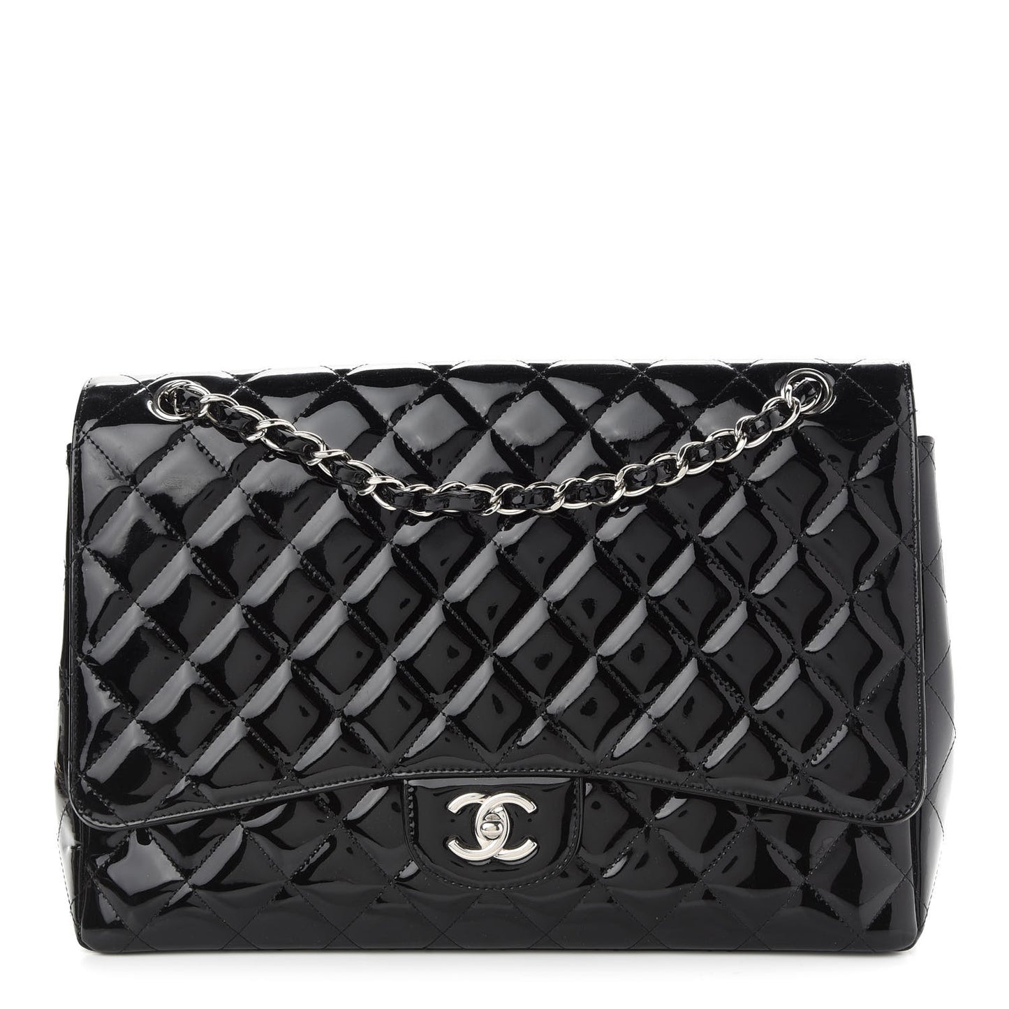 Patent Quilted Maxi Single Flap Black